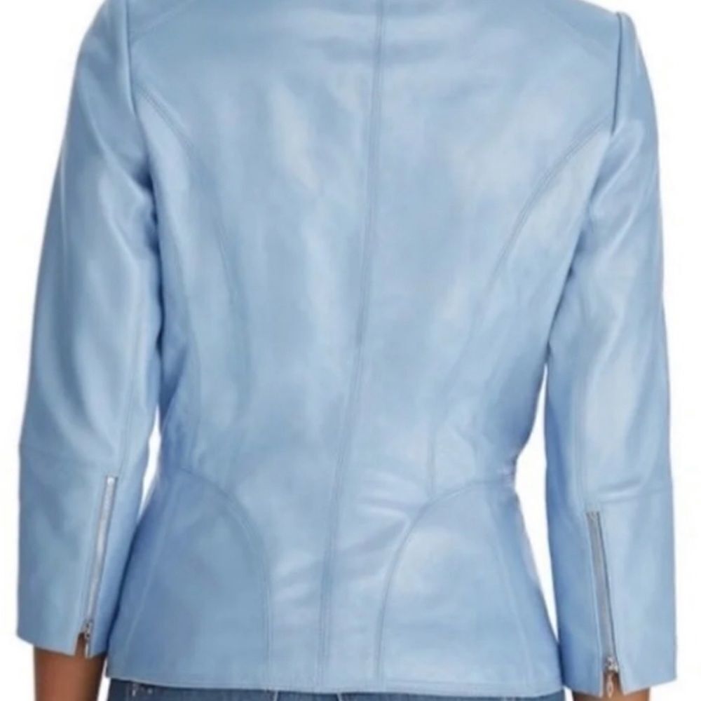 White House Black Market Blue Leather Jacket - Picture 3 of 7